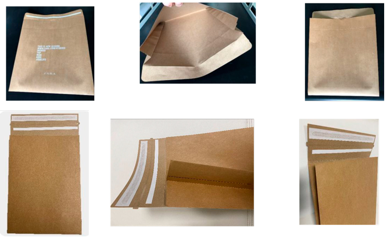 Bolsas de papel tipo sobre para comercio electrónico fabricadas con la Pochettes Bag Machine de APR Solutions.