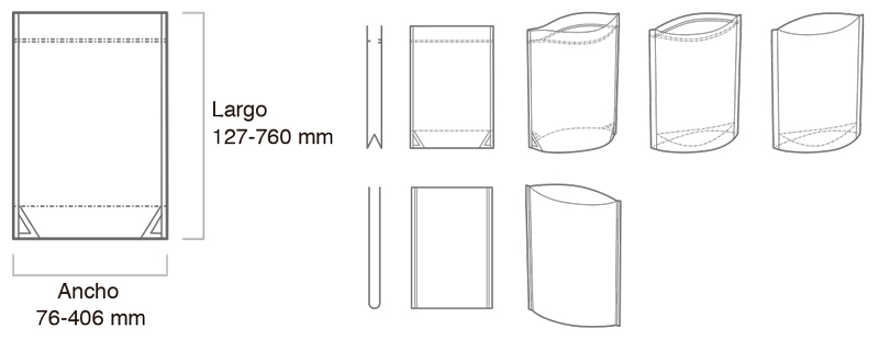 Tamaños y tipos de bolsas doypack confeccionadas con la SUP-760