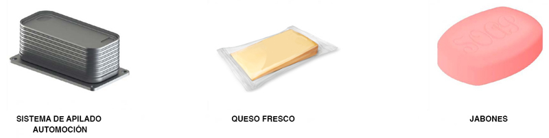Otros productos empaquetables con las líneas de packaging automatizadas de CT Pack. Elementos mecánicos de automoción, queso fresco o jabones.