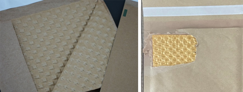 Detalle de los dos diseños de gofrado posibles para realizar la burbuja de los sobres de papel para envío.