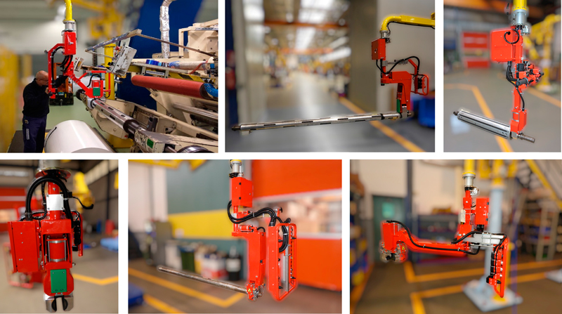 Tipos de agarres para ejes porta bobinas de los manipuladores ingrávidos.